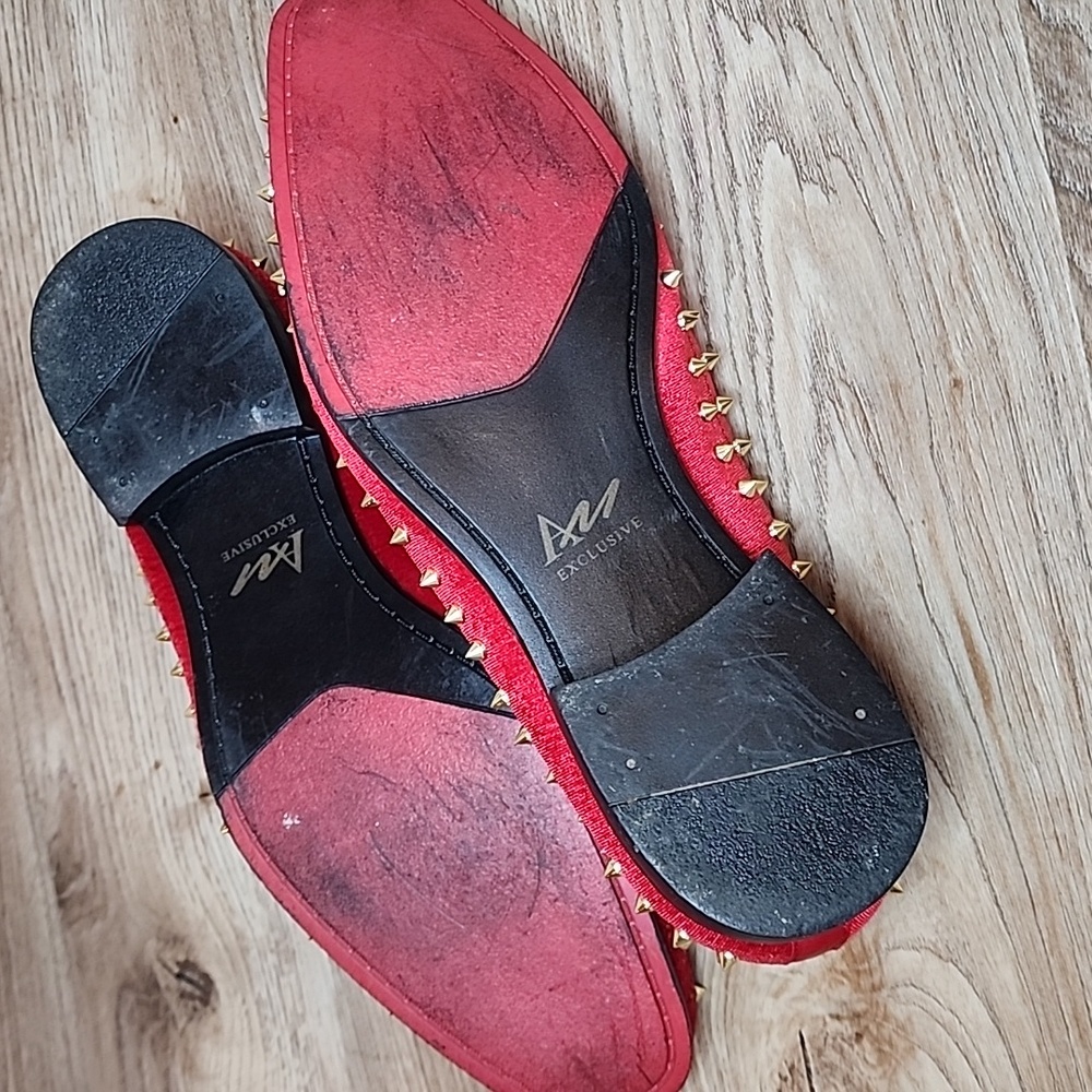 After Midnight Mens Harvie AM Exclusive Smoker Red Velvet Gold Spike Studs Shoes - Picture 7 of 11